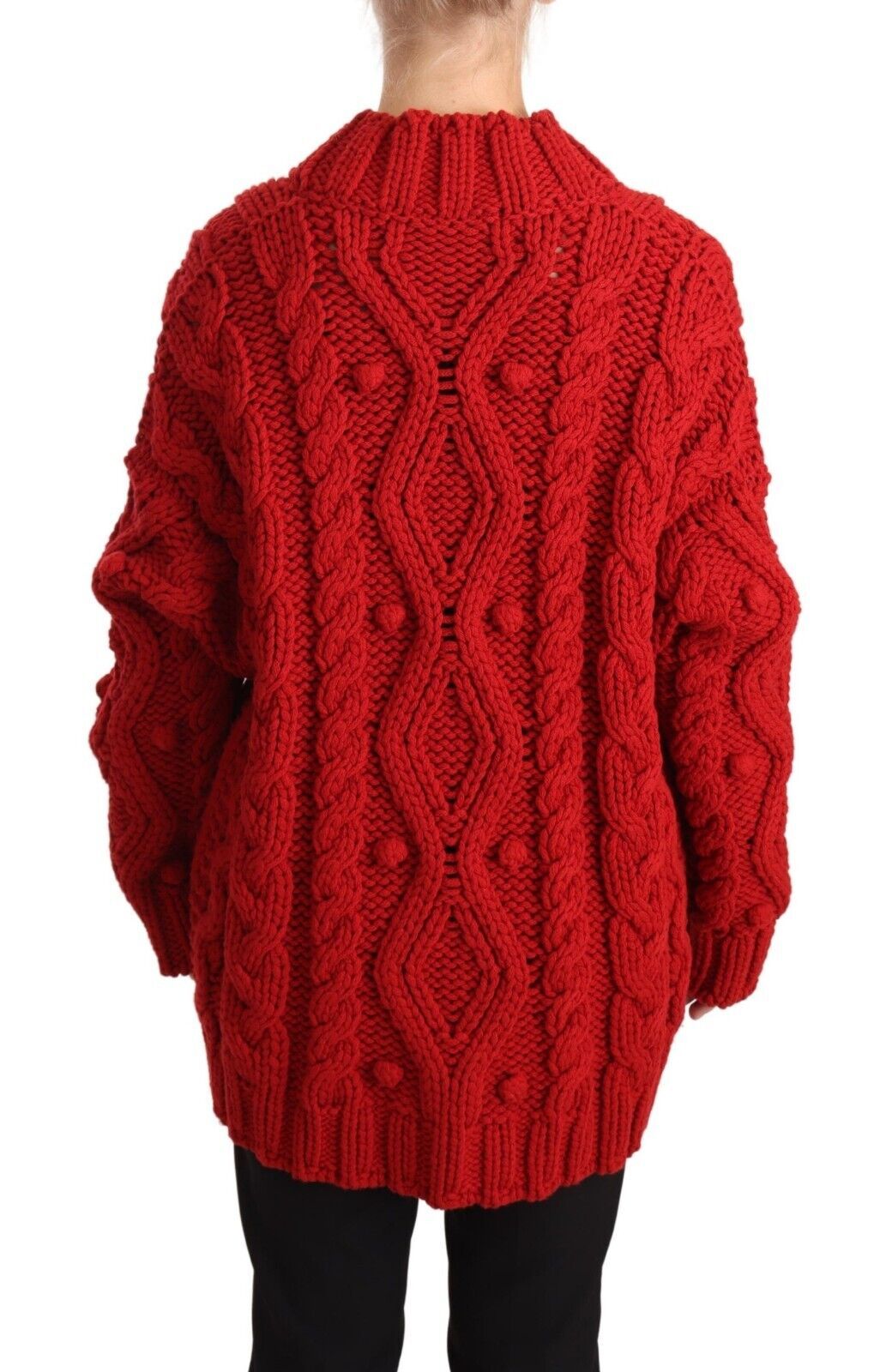 Red V-neck Wool Knit Button Cardigan Sweater