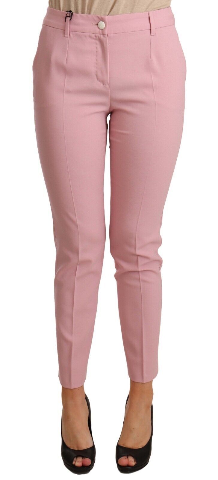 Pink Wool Stretch High Waist Trouser Pants