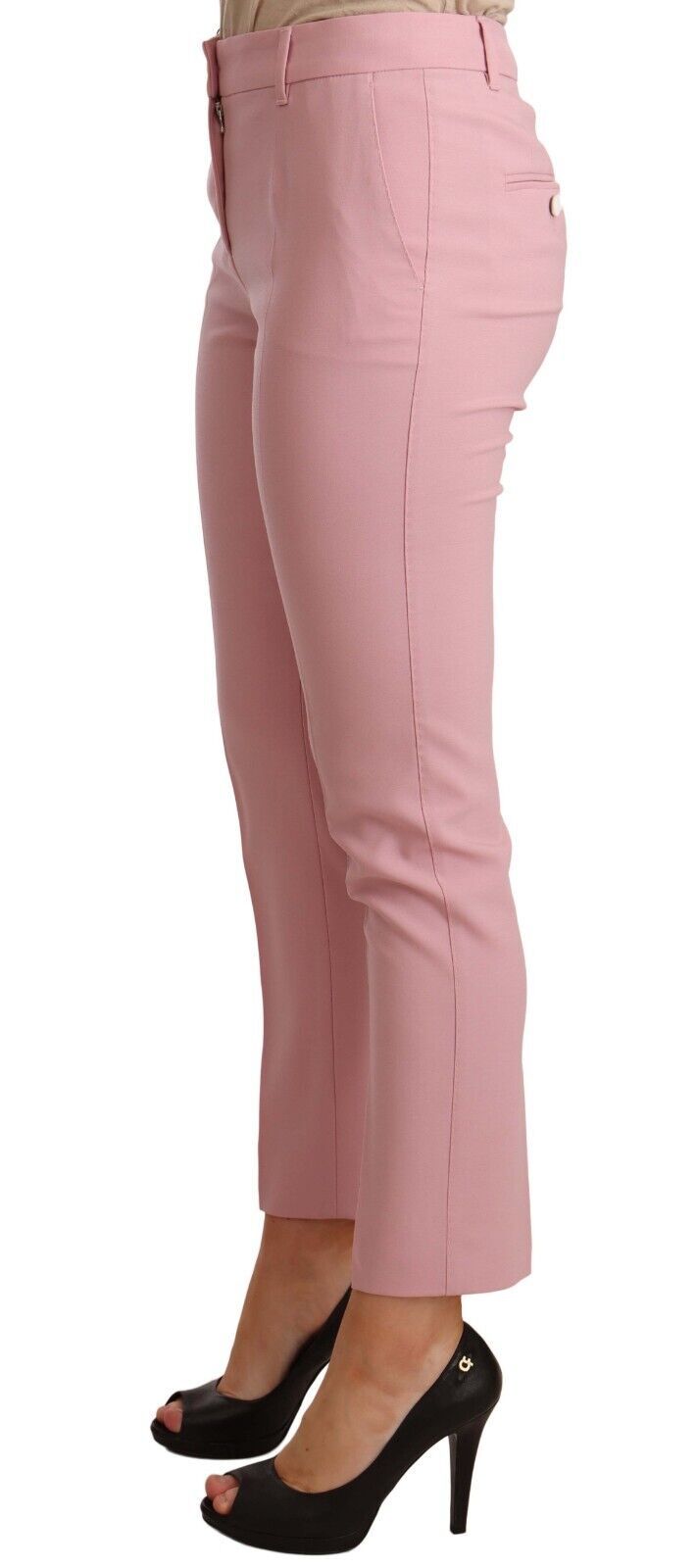 Pink Wool Stretch High Waist Trouser Pants