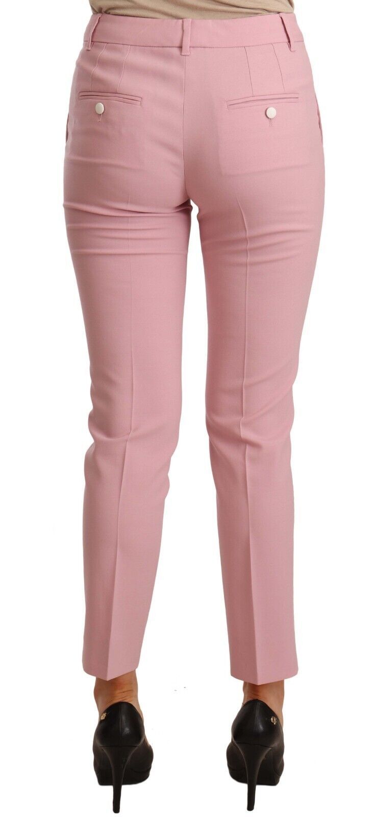 Pink Wool Stretch High Waist Trouser Pants