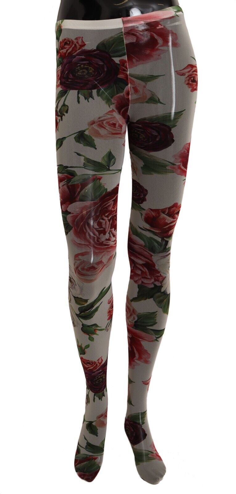 White Roses Print Stockings Nylon Tights