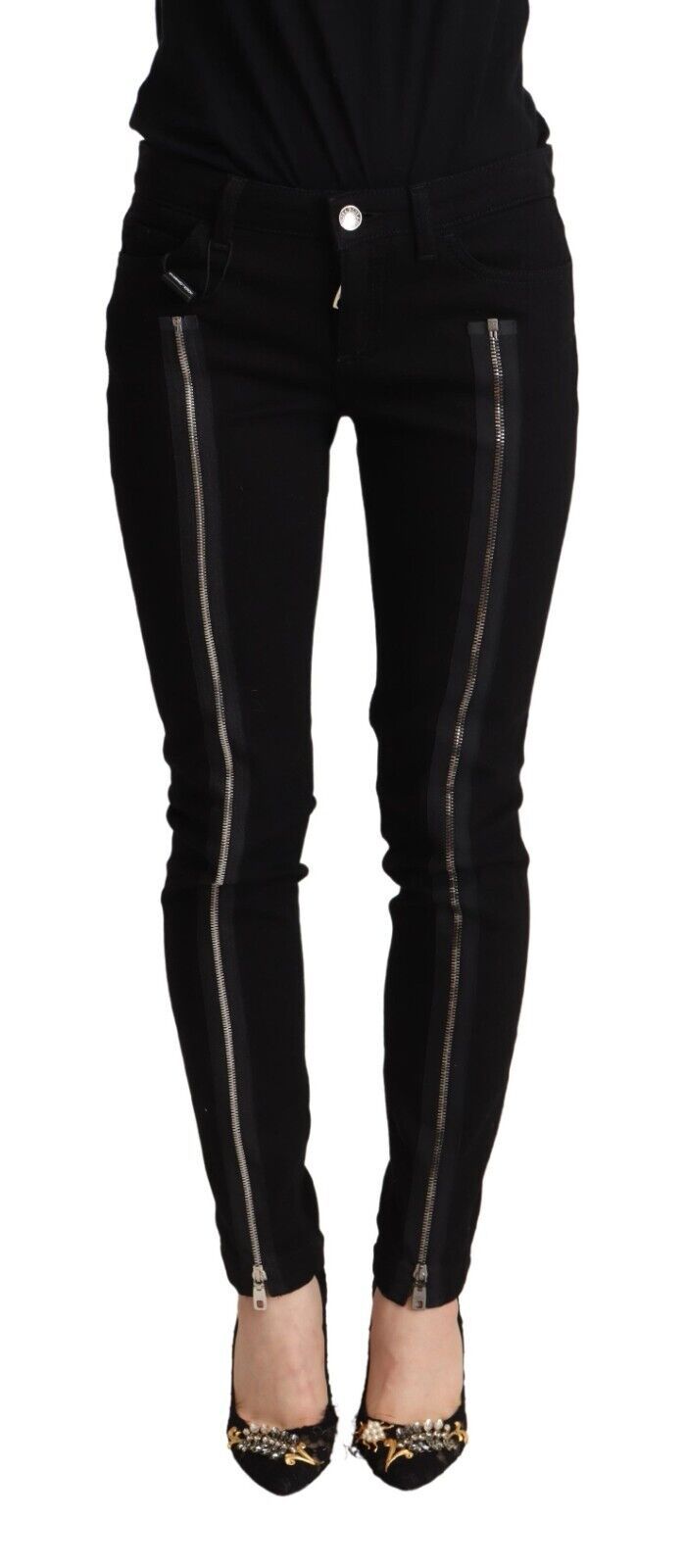 Black Cotton Low Waist Denim Pretty Slim Fit Jeans