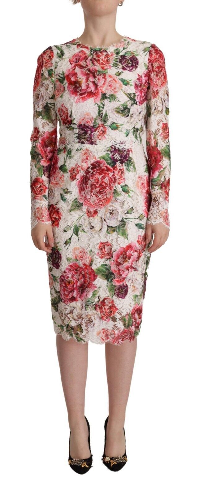 White Floral Lace Long Sleeves Sheath Dress
