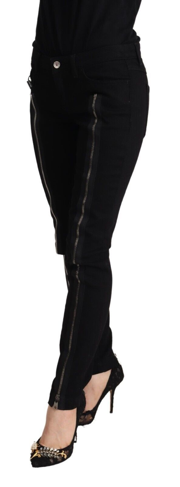 Black Cotton Low Waist Denim Pretty Slim Fit Jeans