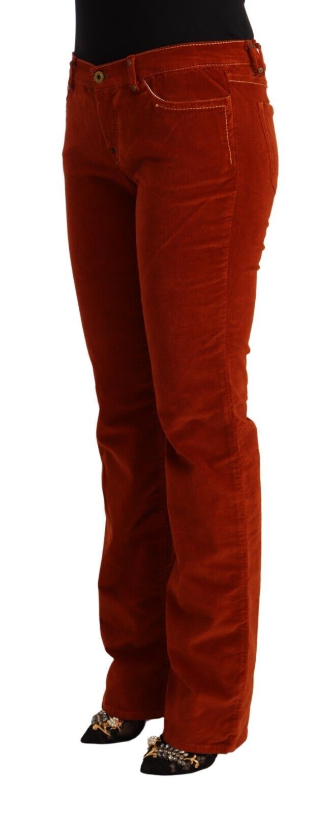 Red Cotton Low Waist Straight Casual Jeans