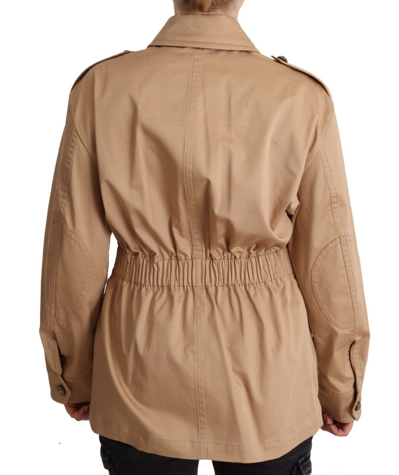 Beige Cotton Long Sleeves Collared Coat Jacket