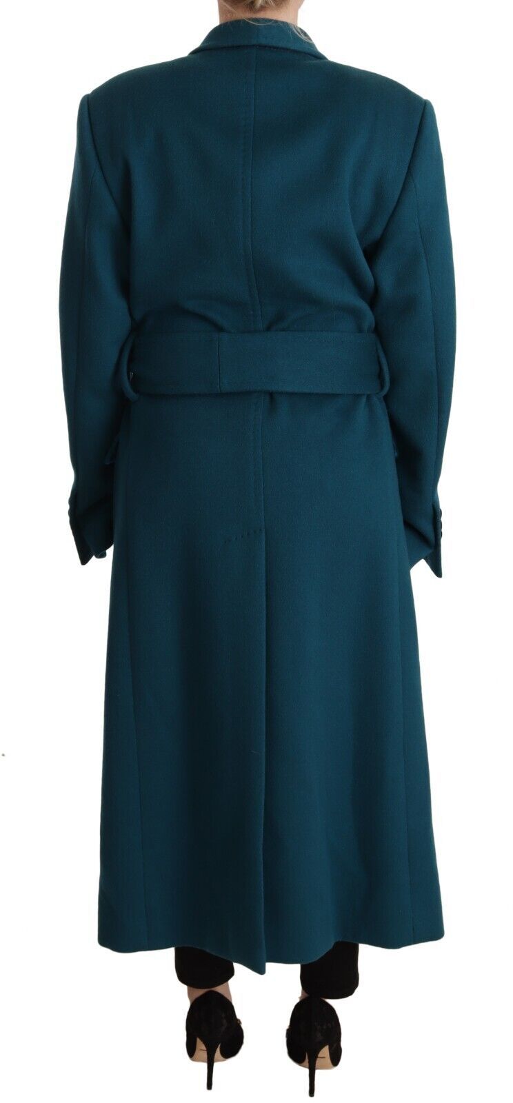 Blue Green Wool Long Sleeves Trench Coat Jacket