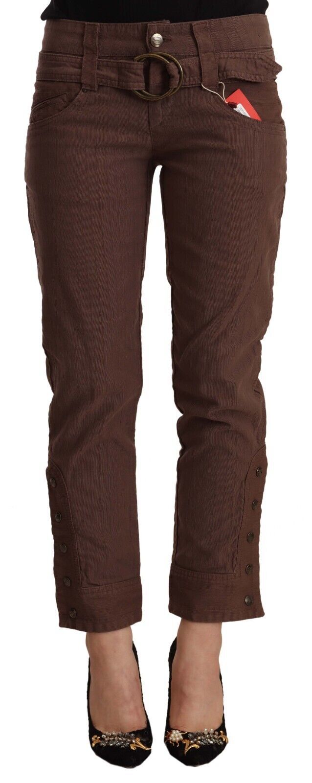 Brown Mid Waist Cotton Cropped Capri Pants