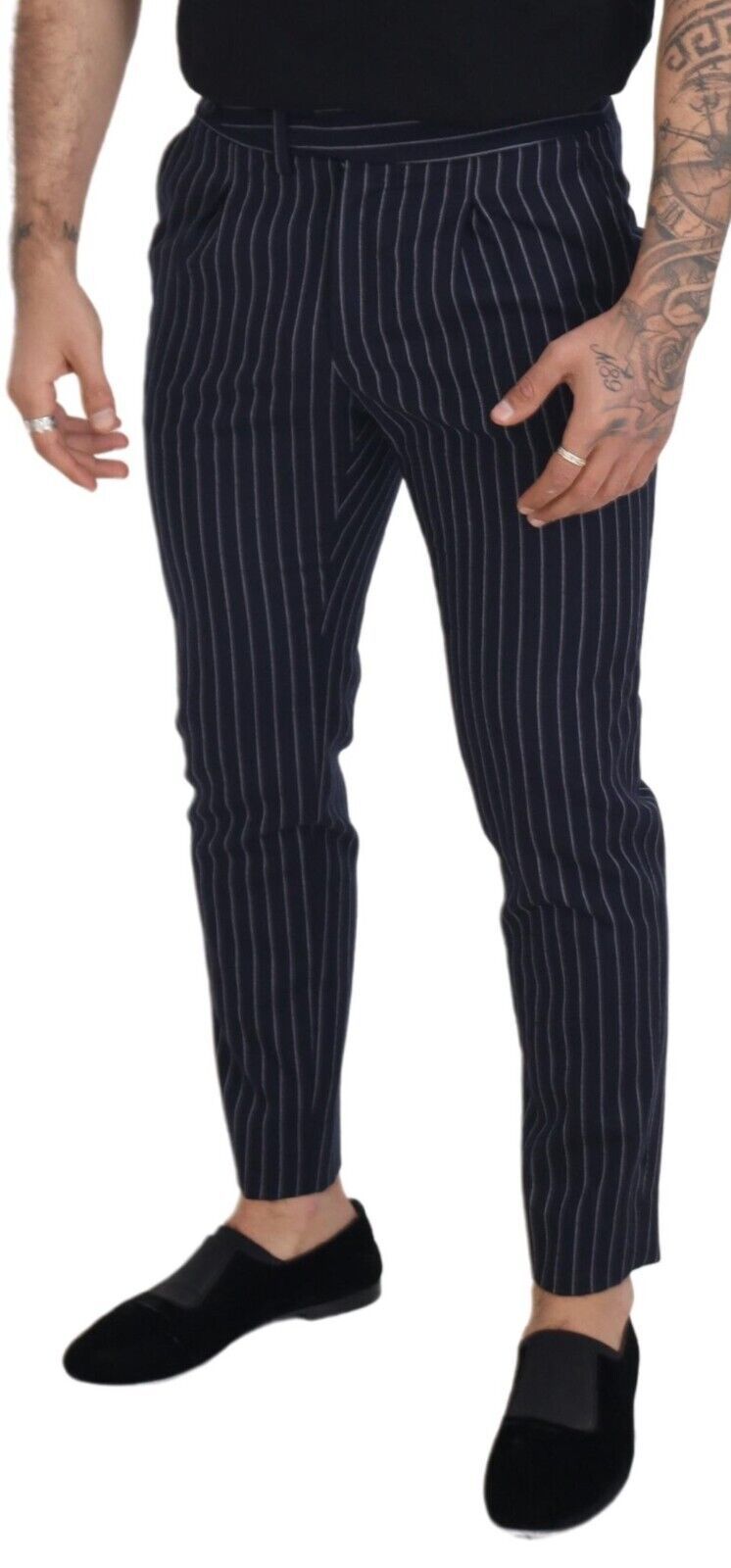 Blue Wool Striped Men Formal Trouser Pants