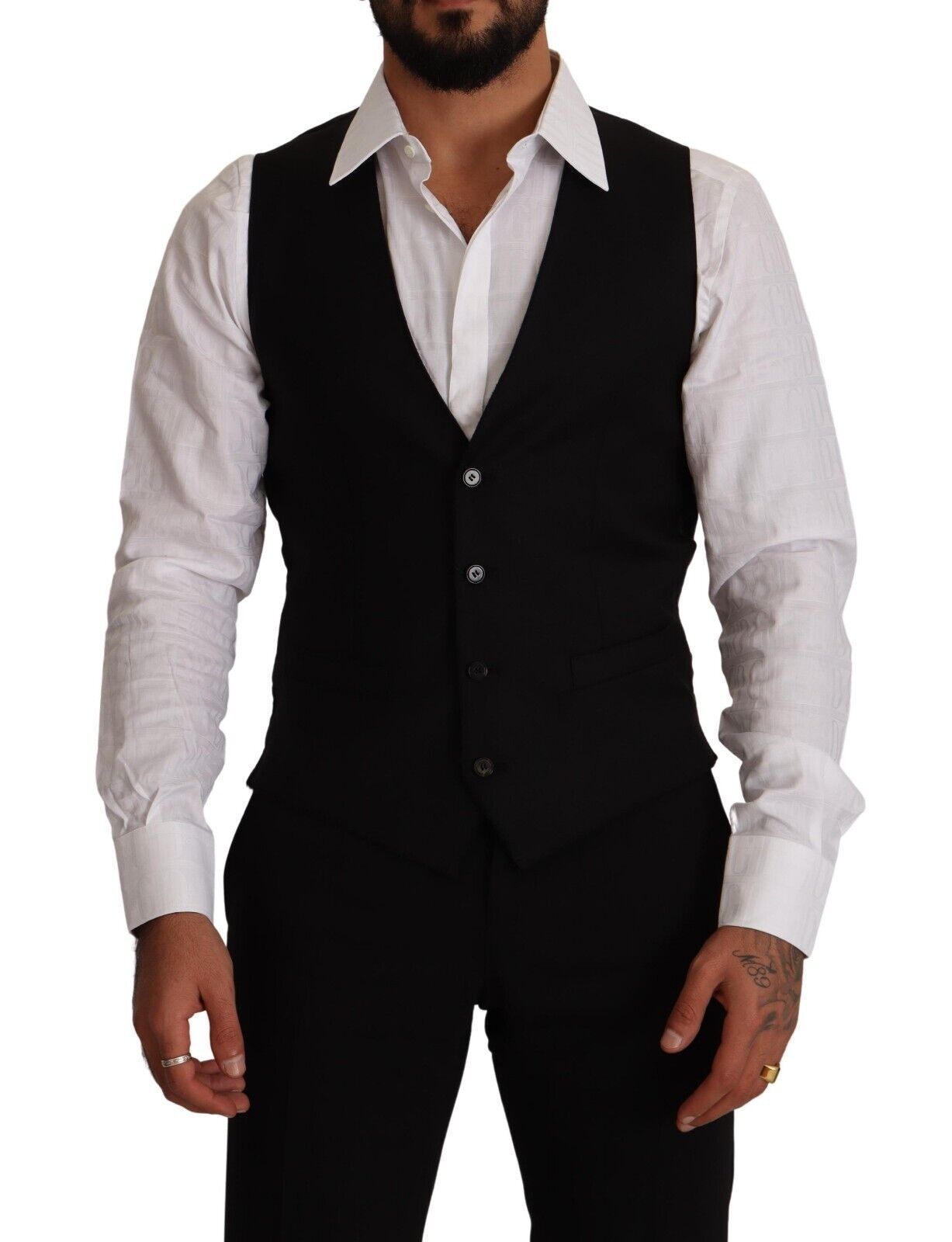 Black Wool Single Breasted Waistcoat Vest
