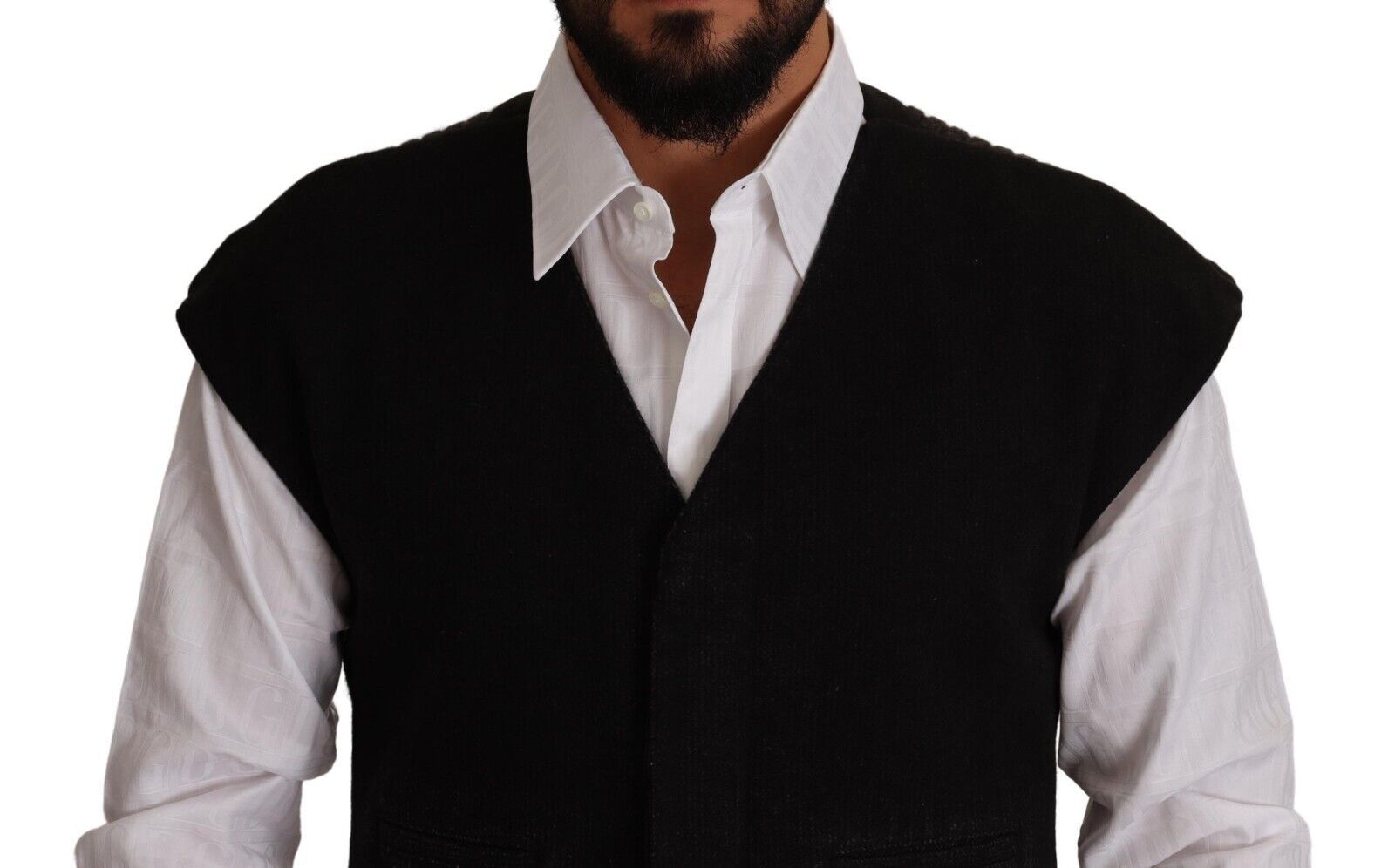 Black Wool Cotton Dress Waistcoat Vest
