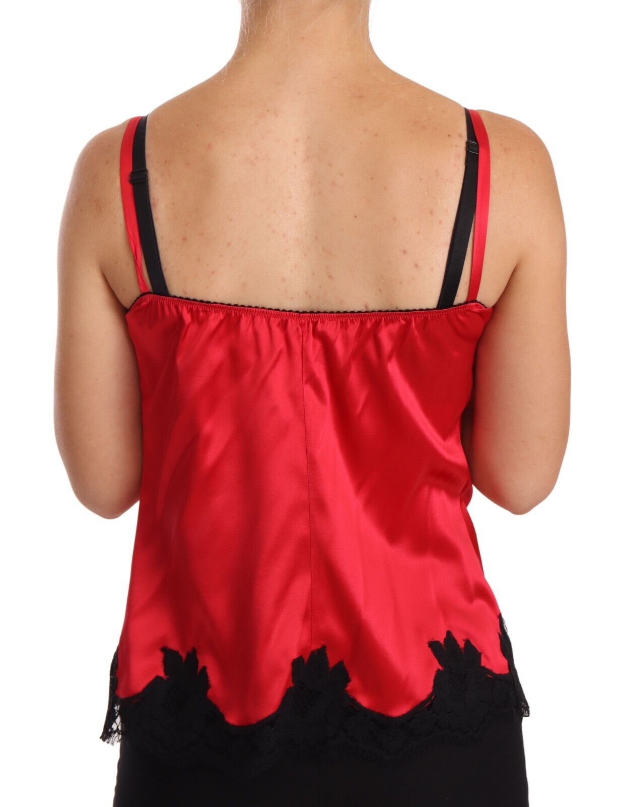 Red Floral Lace Silk Satin Camisole Lingerie Top