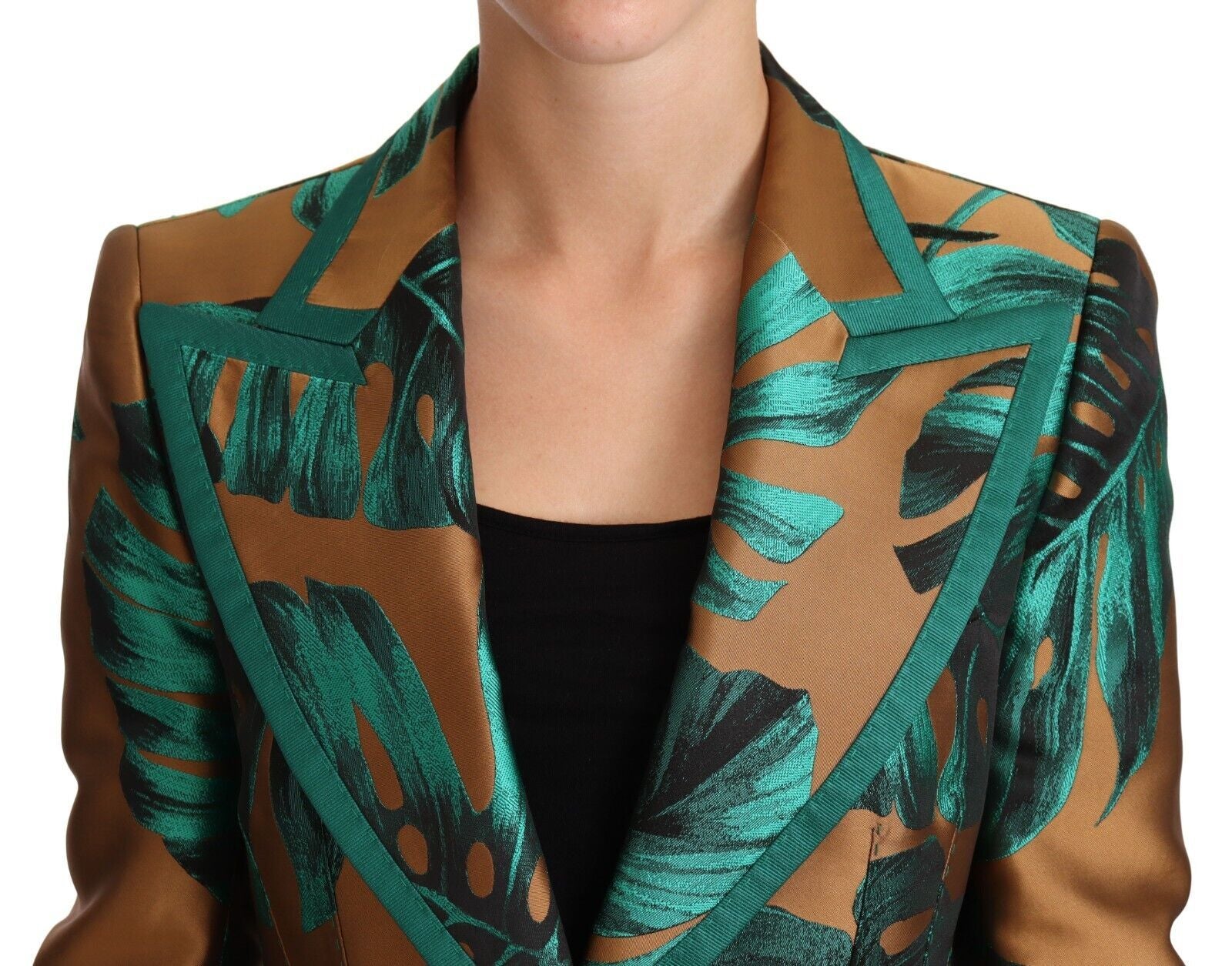 Brown Green Leaf Jacquard Coat Jacket