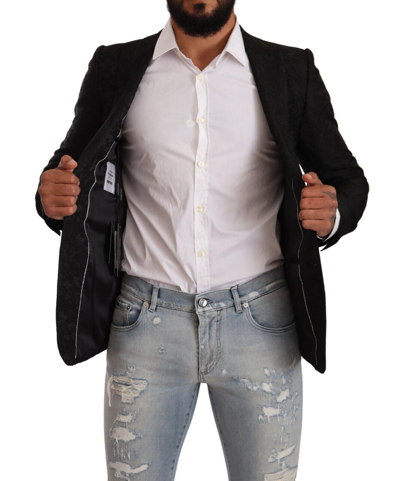 Black Brocade Two Button Suit MARTINI Jacket