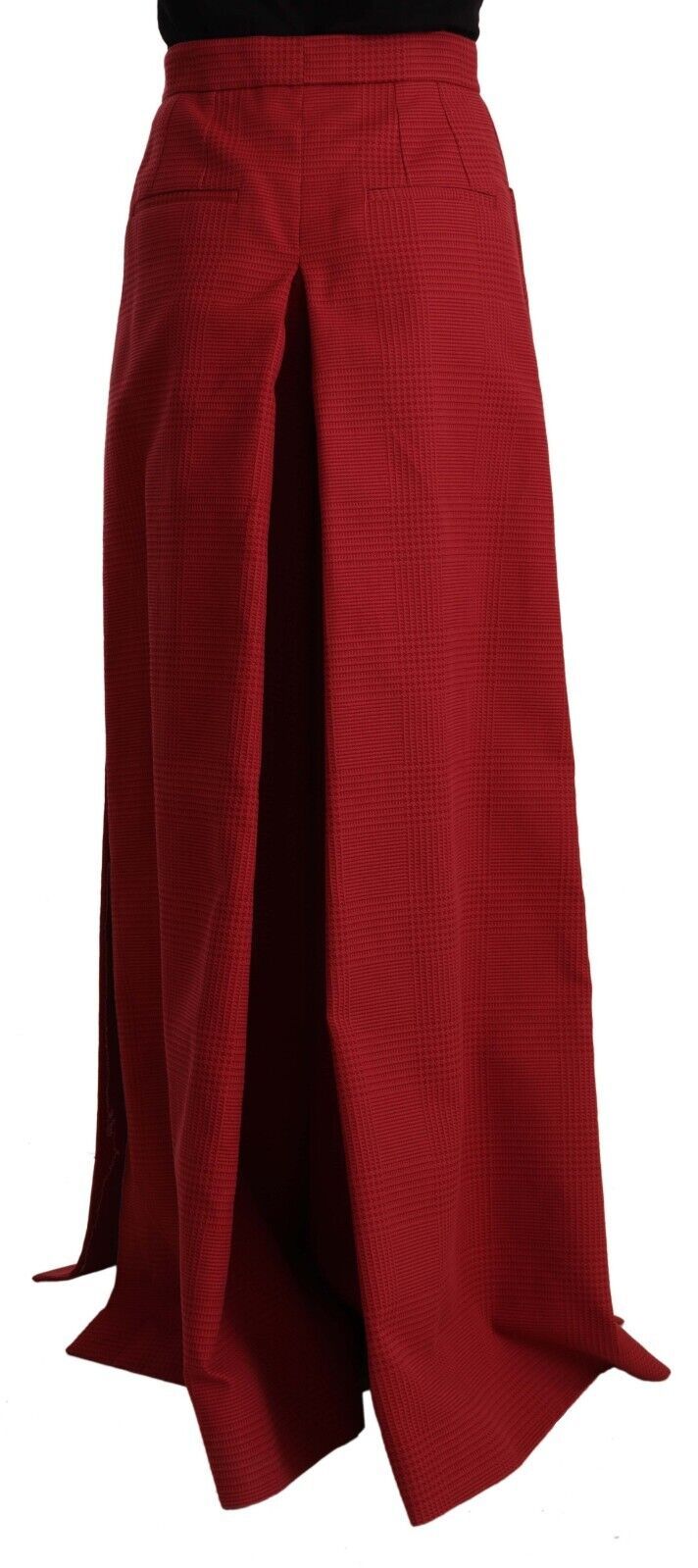 Red Cotton High Waist Wide Leg Pants