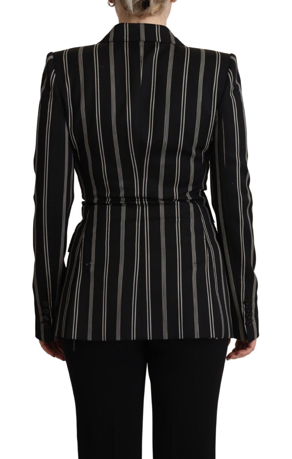 Black White Stripes Wool Long Sleeves Jacket