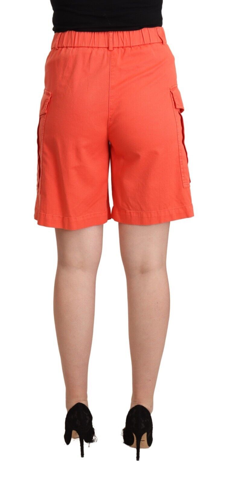 Orange Cotton High Waist Cargo Casual Shorts