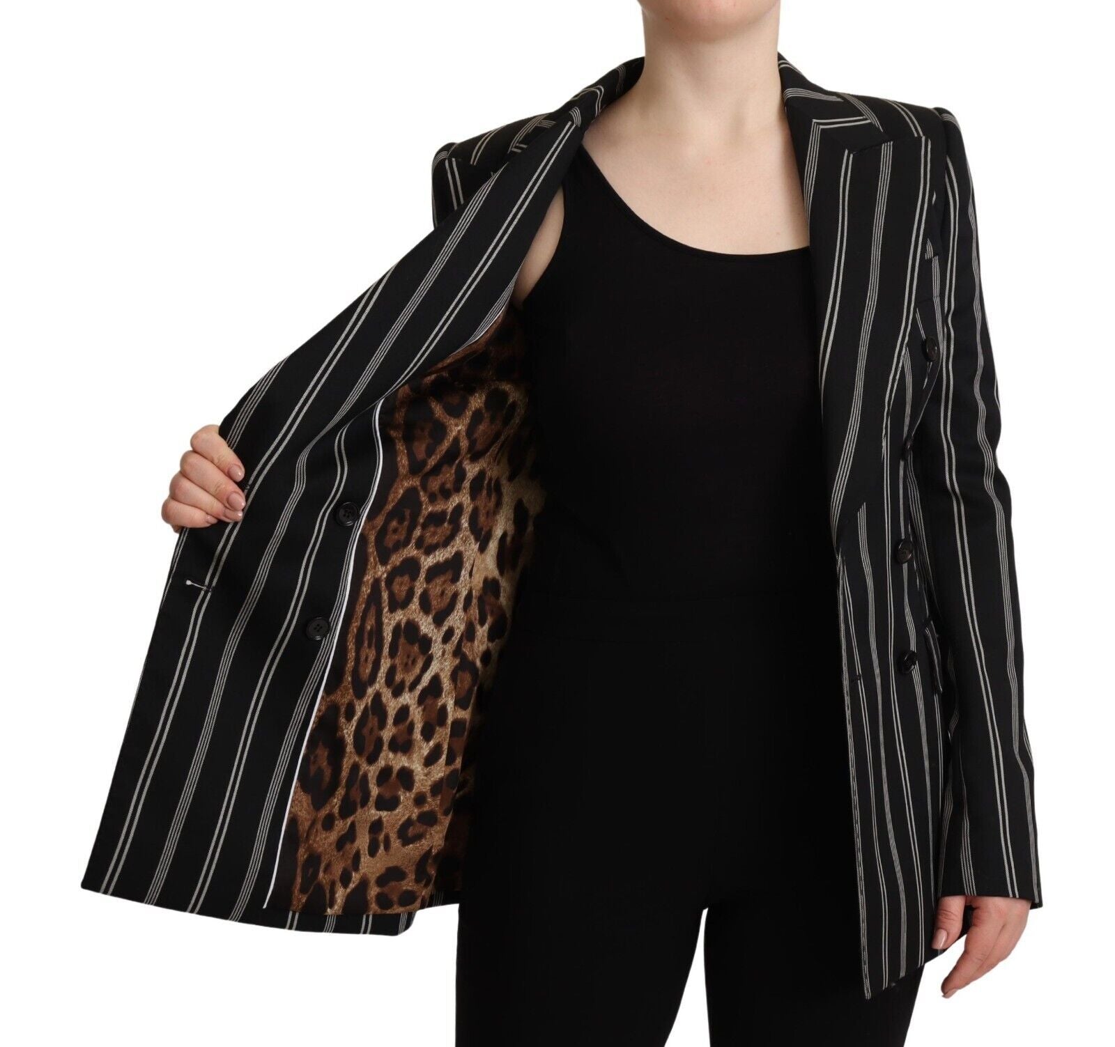 Black White Stripes Wool Long Sleeves Jacket