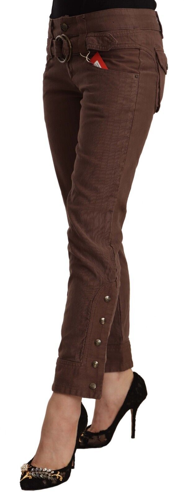 Brown Mid Waist Cotton Cropped Capri Pants