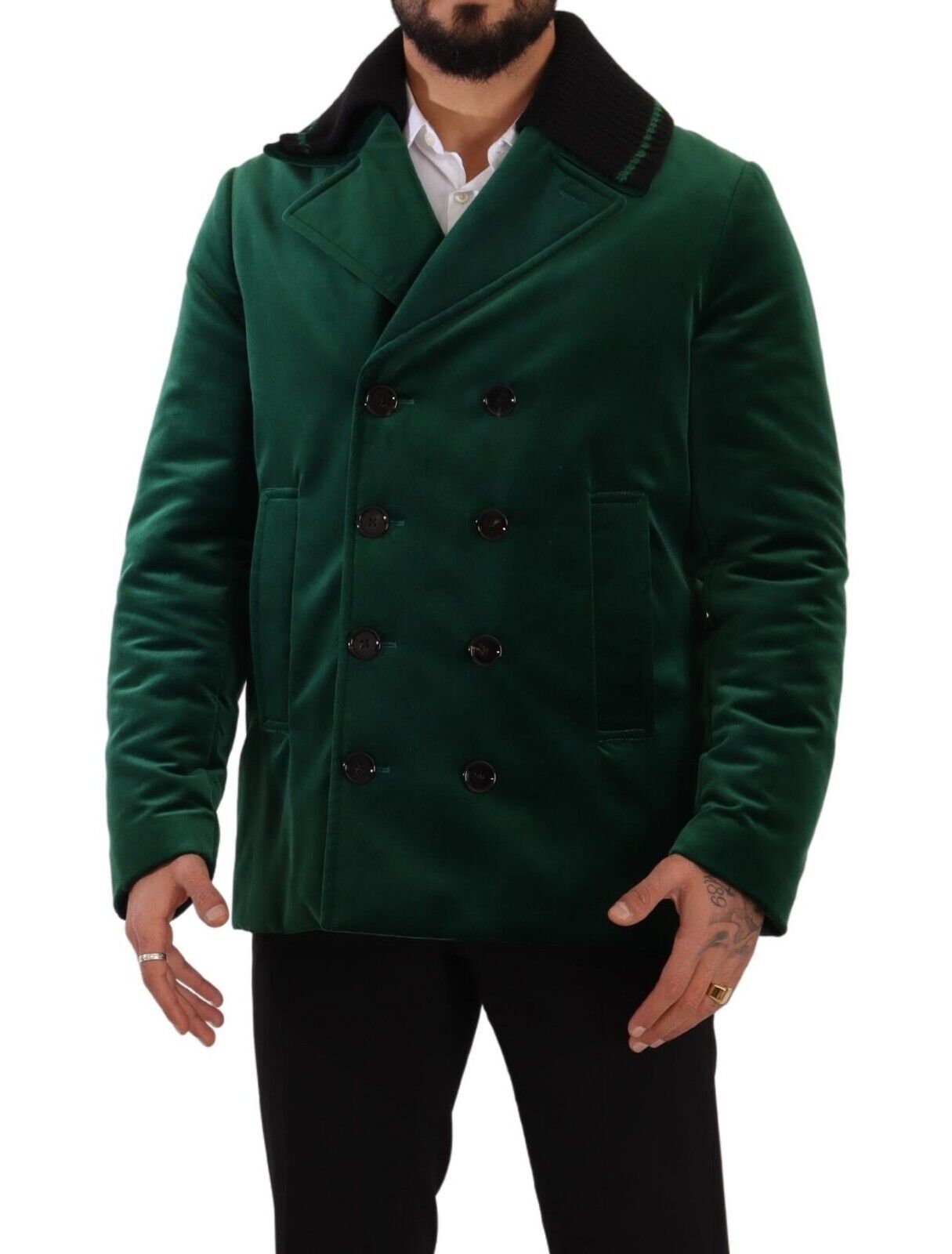 Green Velvet Cotton Double Breasted Jacket