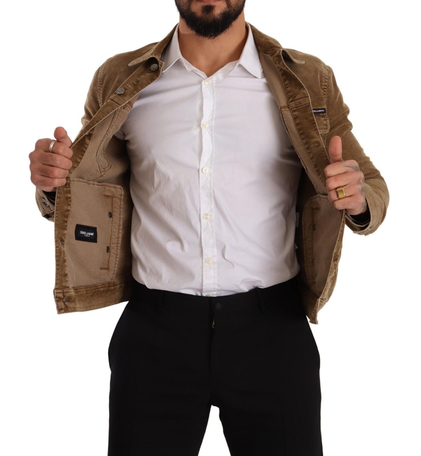 Brown Corduroy Cotton Logo Embroidery Jacket