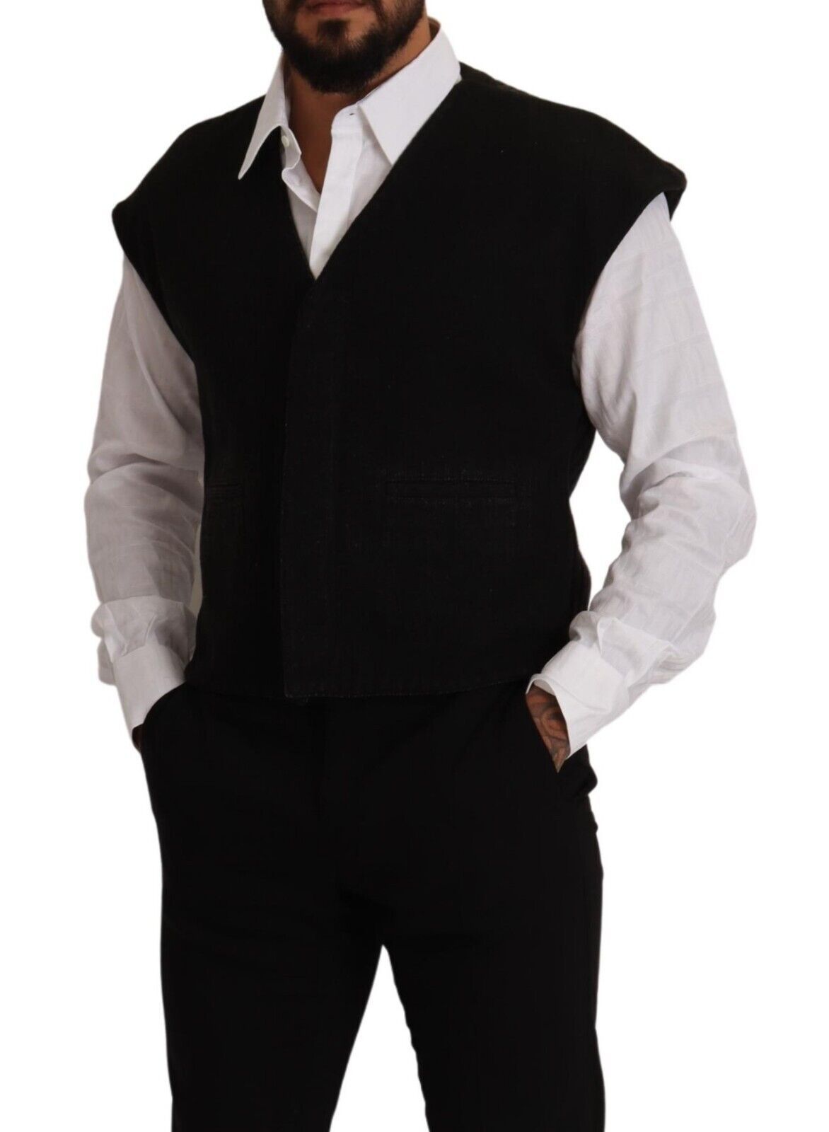 Black Wool Cotton Dress Waistcoat Vest