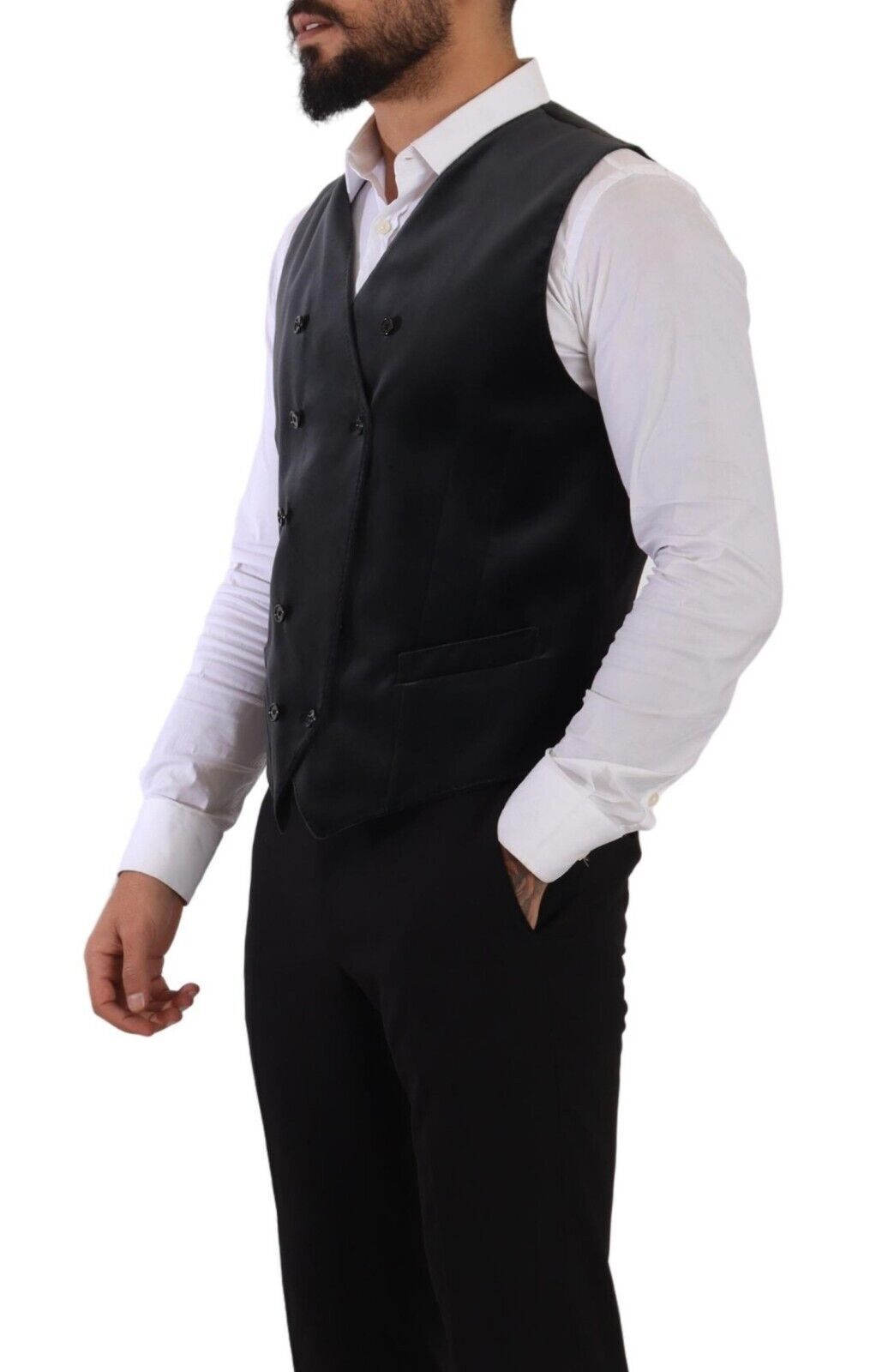 Gray Velvet Cotton Slim Fit Waistcoat Vest