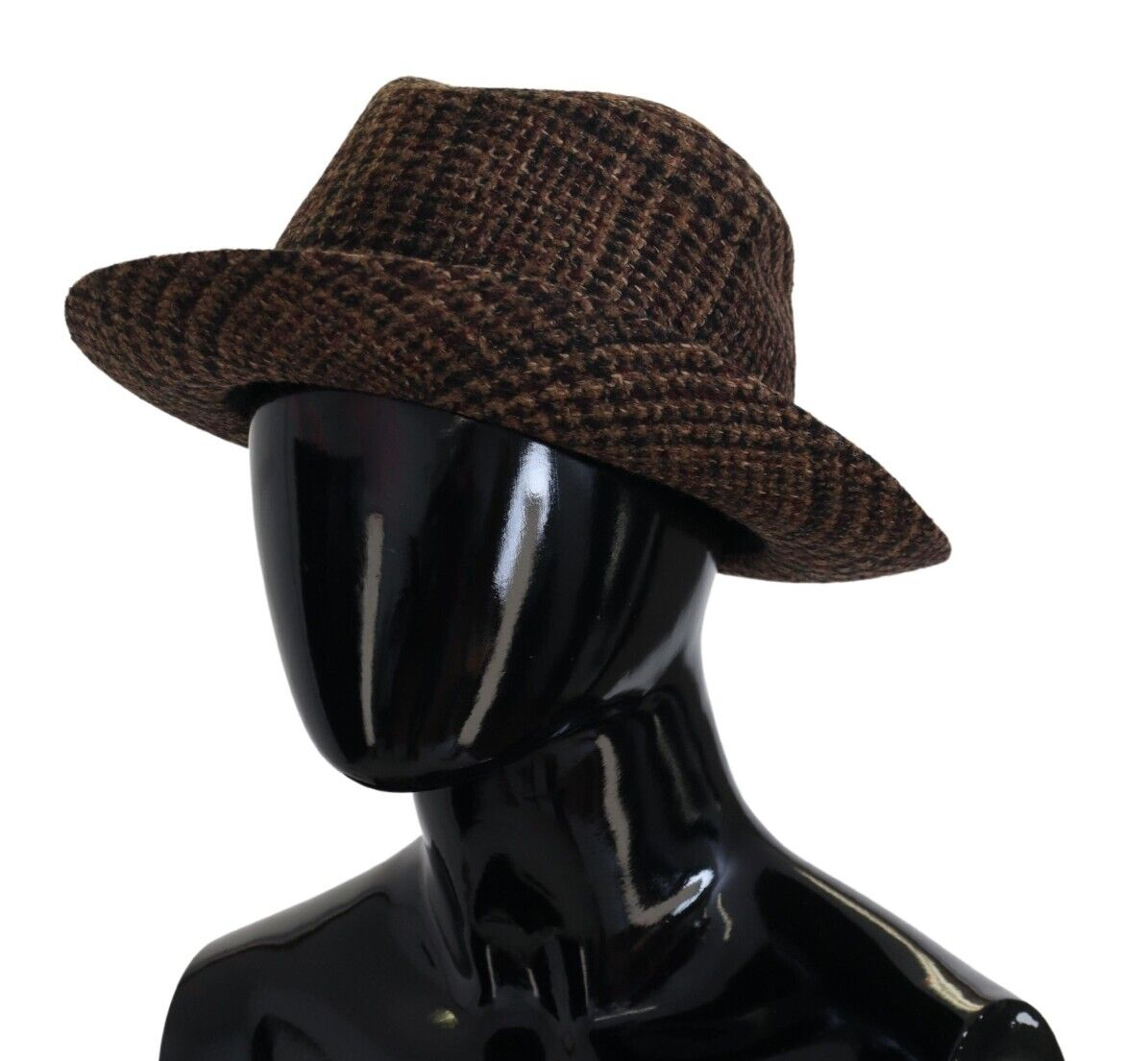 Brown Tweed Wool Logo Fedora Trilby Hat