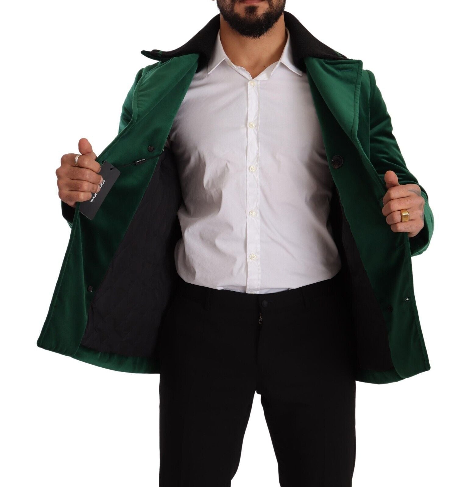 Green Velvet Cotton Double Breasted Jacket