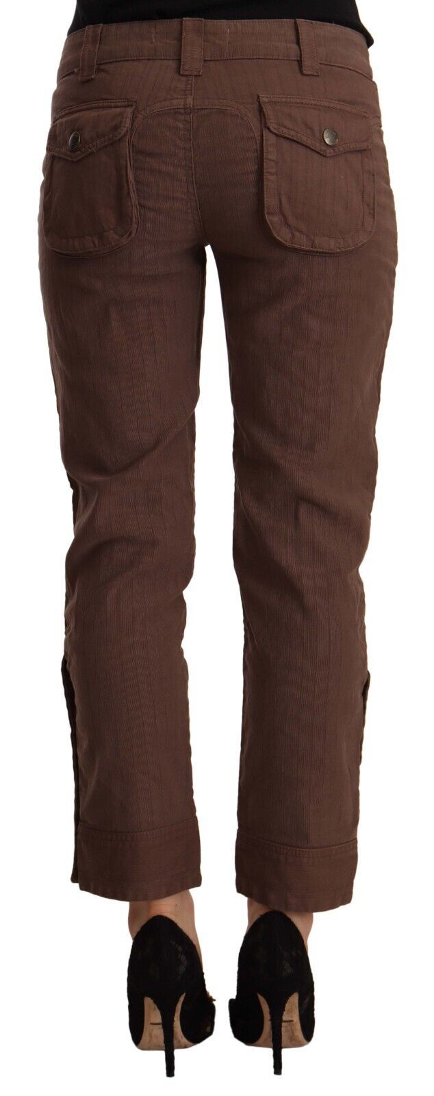 Brown Mid Waist Cotton Cropped Capri Pants