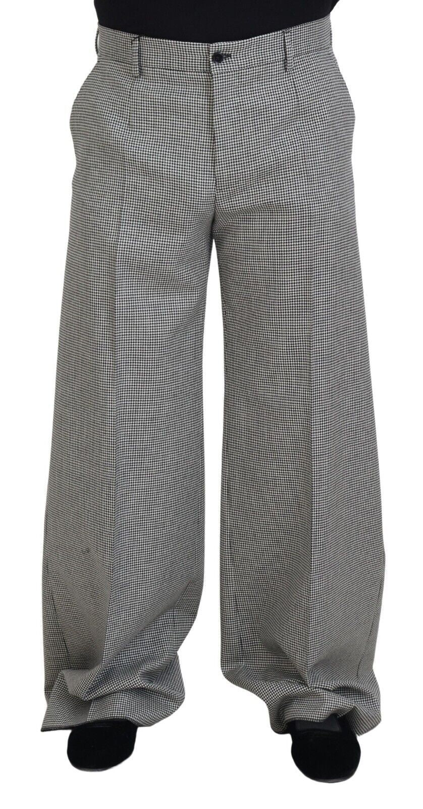 Black White Checked Men Wide Trouser Pants