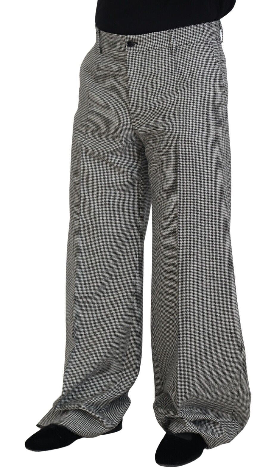 Black White Checked Men Wide Trouser Pants