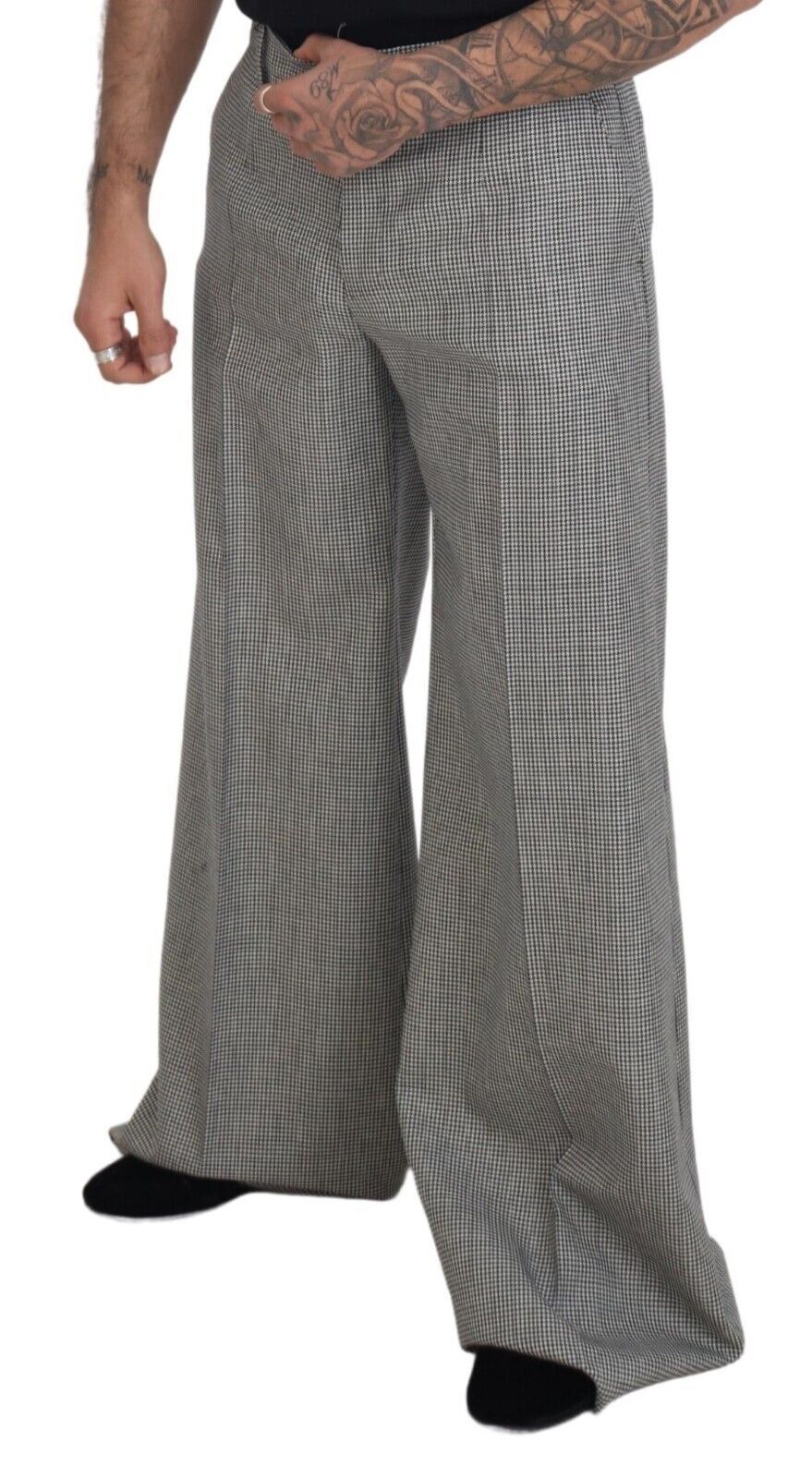 Black White Checked Men Wide Trouser Pants