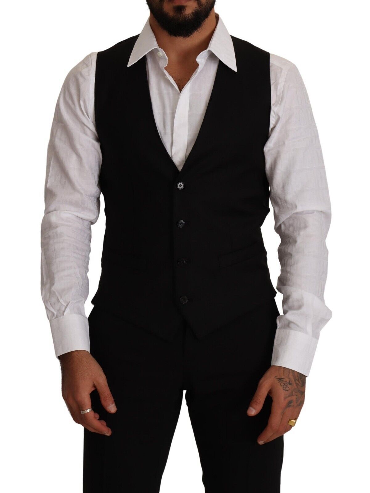 Black Wool Single Breasted Waistcoat Vest