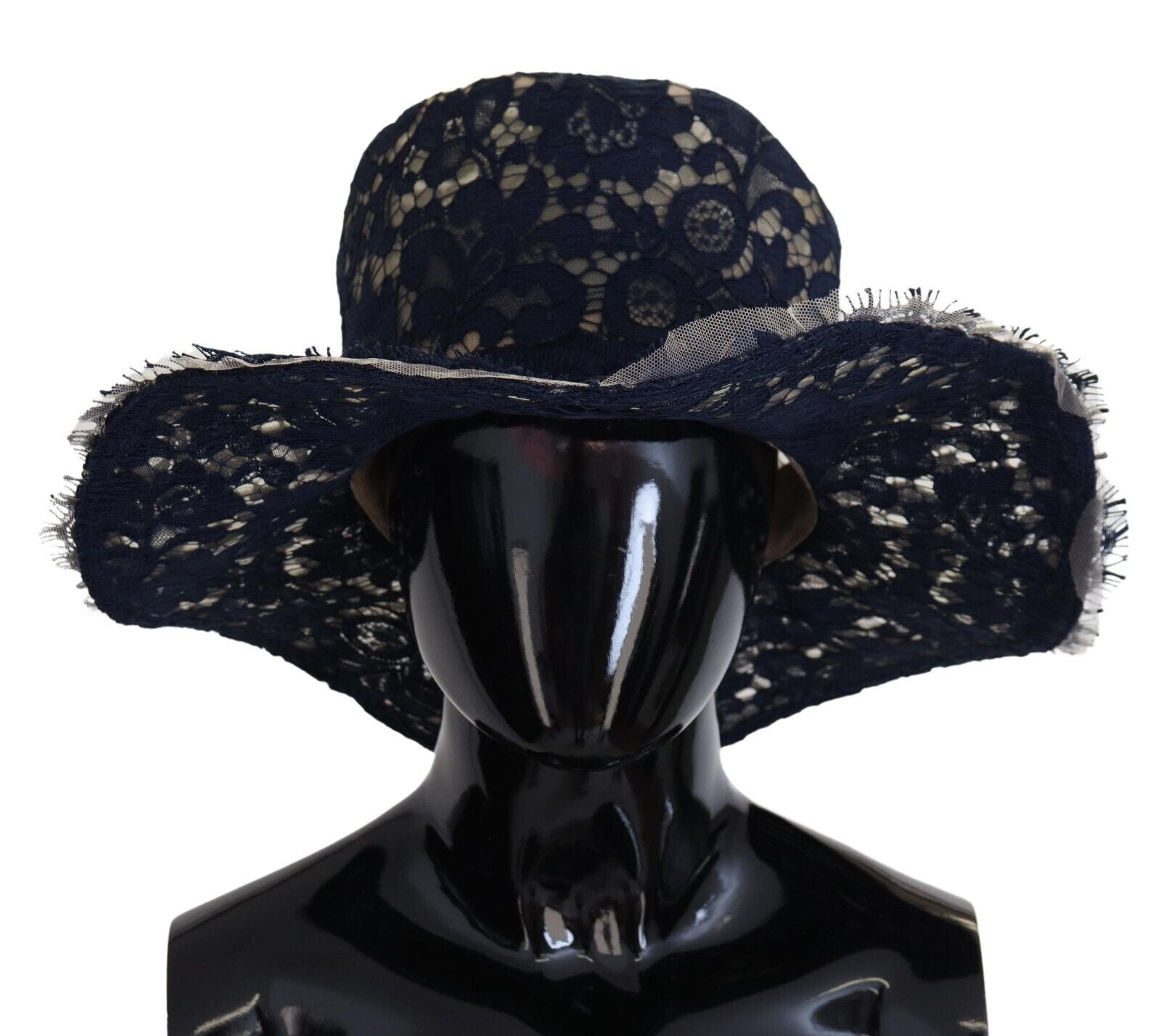 Blue Floral Lace Wide Brim Floppy Hat