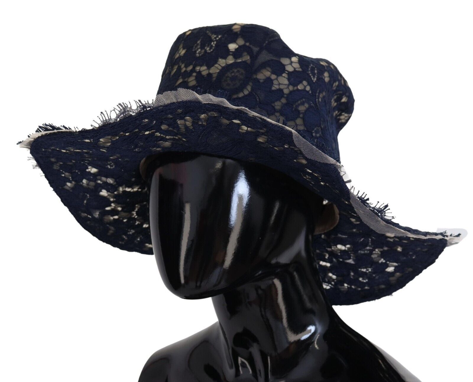 Blue Floral Lace Wide Brim Floppy Hat