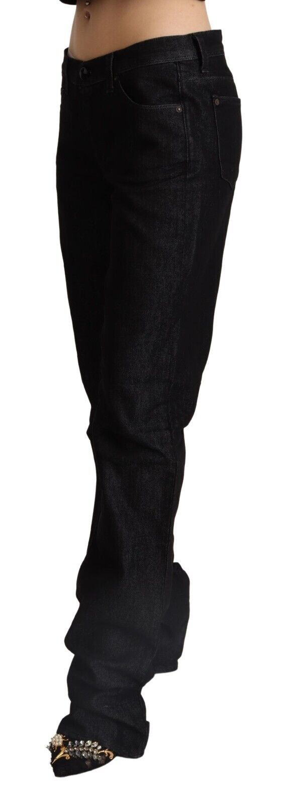 Black Low Waist Cotton Denim Straight Jeans