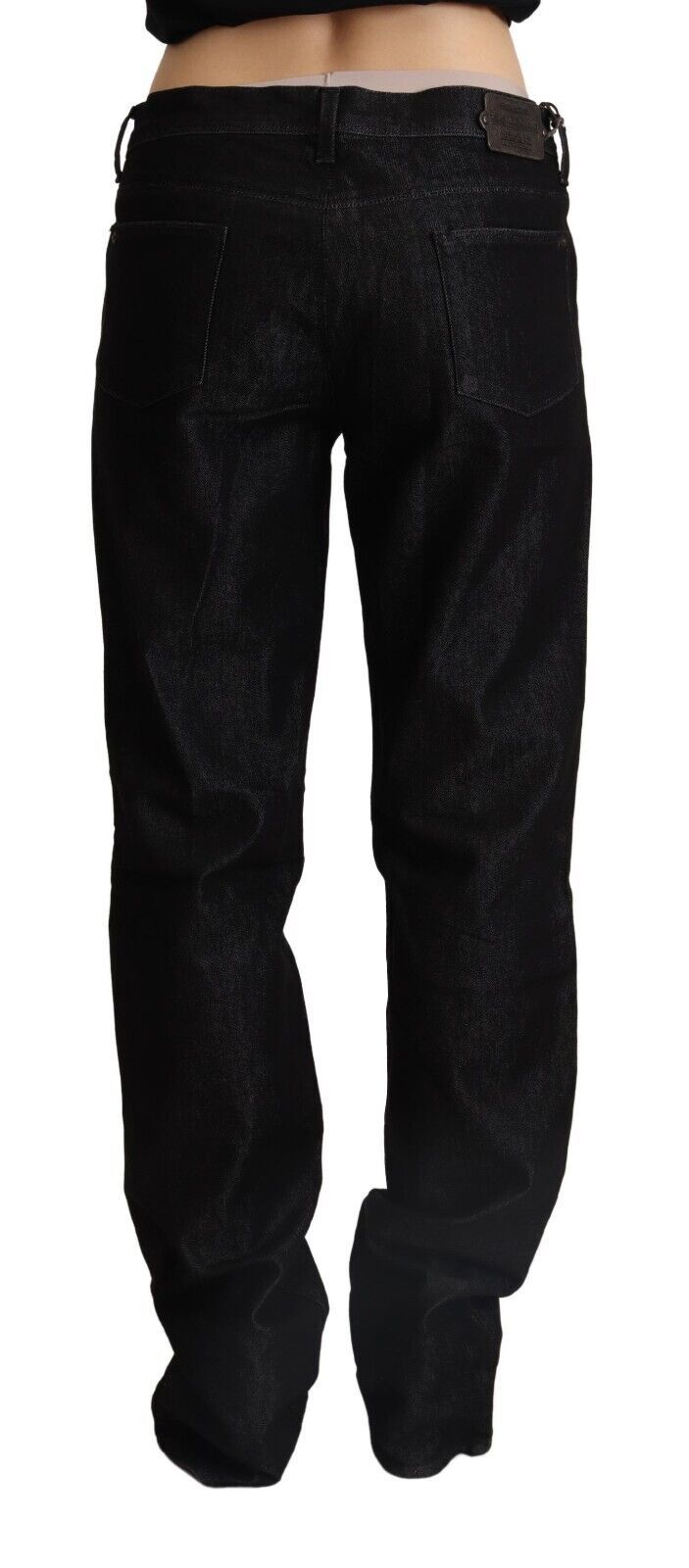 Black Low Waist Cotton Denim Straight Jeans