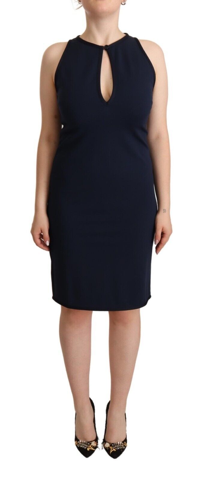 Navy Blue Sleeveless Sheath Knee Length Dress