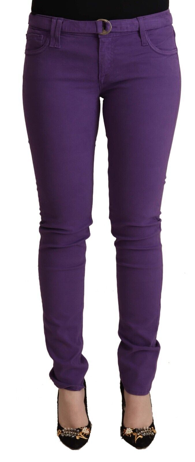 Purple Cotton Low Waist Skinny Casual Jeans