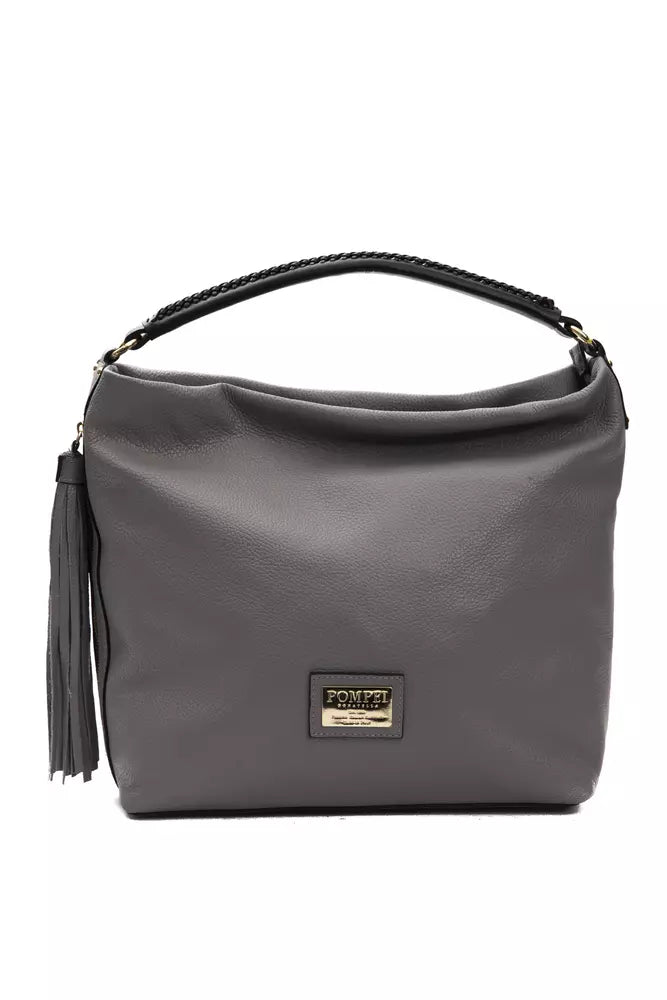Gray Leather Shoulder Bag