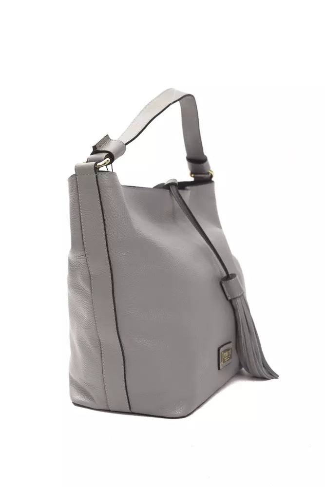 Gray Leather Shoulder Bag