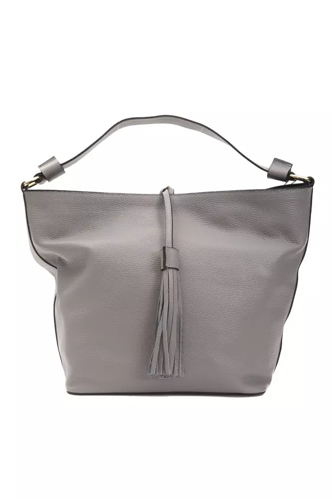 Gray Leather Shoulder Bag